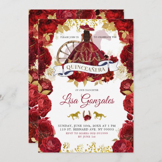 金ゴールドレッドローゼスウエスタンチャラブーツキンセアニラ 招待状 (正面/裏面)