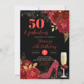 金ゴールドレッドローゼスティレットハイトハイトアダルト誕生日 招待状 (正面)