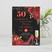 金ゴールドレッドローゼスティレットハイトハイトアダルト誕生日 招待状 (スタンド正面)