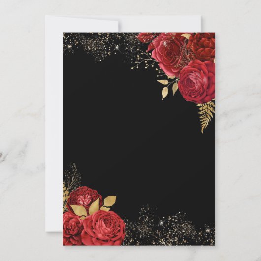 金ゴールドレッドローゼスティレットハイトハイトアダルト誕生日 招待状 (裏面)