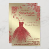 金ゴールドレッドローゼレッドグリッタードレスキンセアニラ 招待状 (正面/裏面)