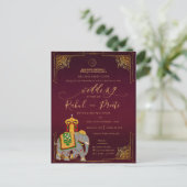 金ゴールドレッドロードガネシュインディアン結婚式招待状 ポストカード (スタンド正面)