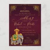 金ゴールドレッドロードガネシュインディアン結婚式招待状 ポストカード (正面)