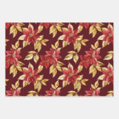 金ゴールドレッドヴィンテージポインセティアスクリスマス ラッピングペーパーシート (正面2)