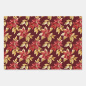 金ゴールドレッドヴィンテージポインセティアスクリスマス ラッピングペーパーシート (正面)