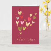 金ゴールドレッド私はあなたを愛するハート カード (黄色い花)