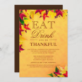 金ゴールドレッド紅葉感謝祭ディナーパーティー 招待状 (正面/裏面)