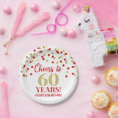 金ゴールドレッド紙吹雪応援から60年誕生日 ペーパープレート (パーティー)