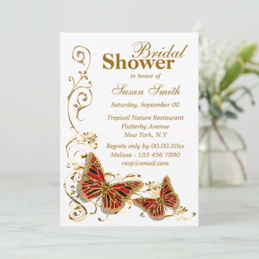 金ゴールドレッド結婚の婚約記念日 招待状 (スタンド正面)