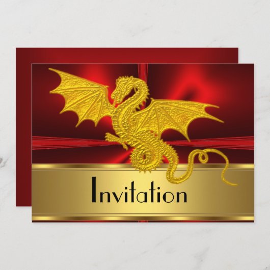 金ゴールドレッド辰年招待状 招待状 (正面/裏面)