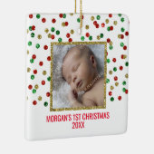 金ゴールドレッド・グリーンベビーの初めてのクリスマス写真 セラミックオーナメント (右)