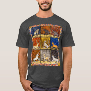 金ゴールドレッドBLの中世の風刺のある幻想的な動物 Tシャツ