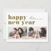 金ゴールドレトロタイポグラフィフォトハッピー新年 シーズンカード (正面)