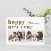 金ゴールドレトロタイポグラフィフォトハッピー新年 シーズンカード (スタンド正面)