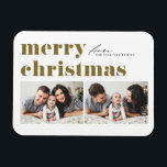金ゴールドレトロタイポグラフィメリークリスマスツーフォト マグネット<br><div class="desc">私たち祝のカスタマイズ可能な写真クリスマスマグネットと休日の精神!フェスティバルの瞬間を捉えるお気に入りののに最適な、このマグネットは休日の間の家族の喜びと愛を示すユニークキープサケを作ることができる。レトロなはっきりしたタイポグラフィ。詳細を追加してパーソナライズこのカスタマイズ可能な磁石は、友人や家族のための思慮深く個人的な贈り物を作り、季節の喜びを共有するのに最適。何年も大切にするフェスティバルの記念碑を作れ!カスタマイズ可能な写真クリスマスマグネットを注文する今日とスタイルの広がる休日の応援!</div>