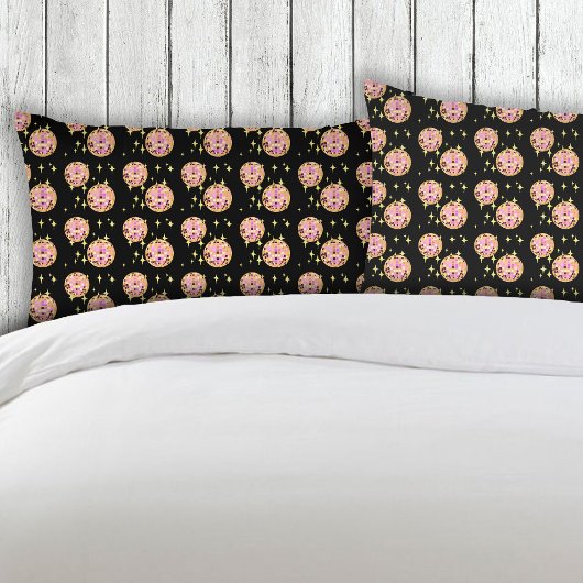 金ゴールドレトロディスコボールミラーボールブラック 枕カバー