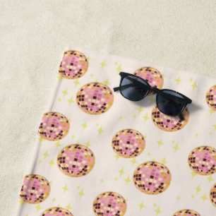 金ゴールドレトロディスコボールミラーボールベージュ ビーチタオル