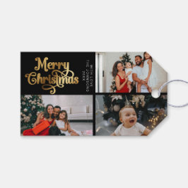 金ゴールドレトロメリークリスマスファミリーフォトコラージュ ギフトタグ
