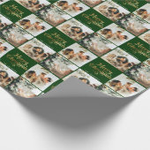 金ゴールドレトロメリークリスマスファミリー3フォトコラージュ ラッピングペーパー (角)