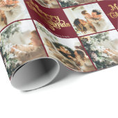 金ゴールドレトロメリークリスマスファミリー3フォトコラージュ ラッピングペーパー (ロールコーナー)