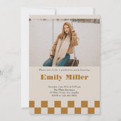 金ゴールドレトロ市松模様にアーチヴィンテージ写真卒業 招待状 (裏面)