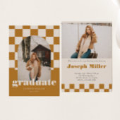 金ゴールドレトロ市松模様にアーチヴィンテージ写真卒業 招待状