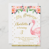 金ゴールドレフェイクッツフラミングル誕生日招待状 招待状 (正面)