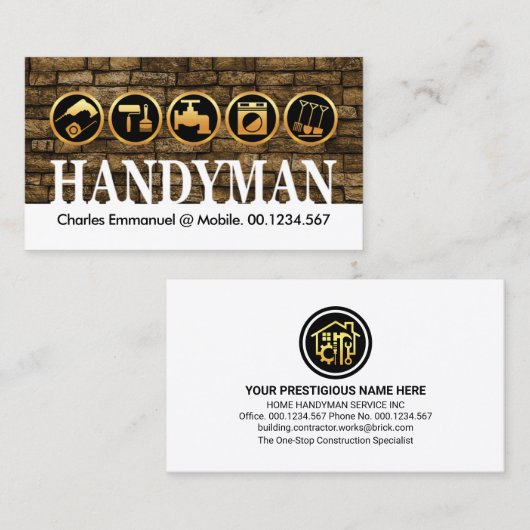 金ゴールドレンガの壁の上の手作りツール 名刺 (正面/裏面)