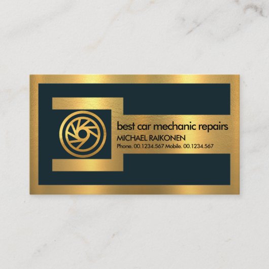金ゴールドレンチフレーム金ゴールドタイヤ車の整備士 名刺 (正面)