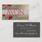 金ゴールドレースとバラパーソナライズされたエイボン 名刺 (正面/裏面)