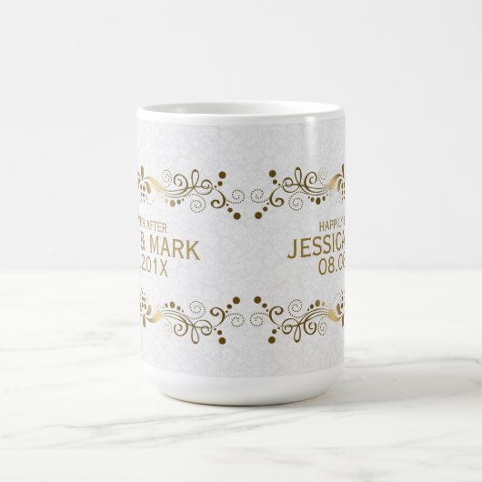 金ゴールドレースとホワイトダマスク コーヒーマグカップ (中央)