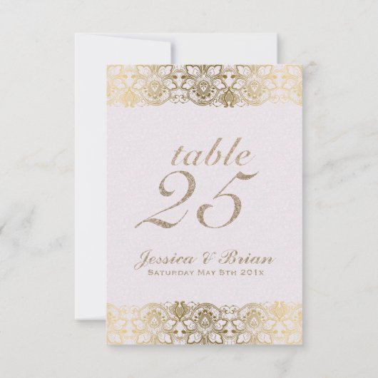 金ゴールドレースと白結婚のテーブル番号 招待状 (裏面)