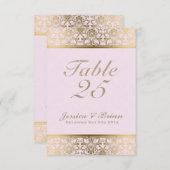 金ゴールドレースと結婚ピンクのテーブル番号 招待状 (正面/裏面)