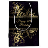 金ゴールドレースと花 ミディアムペーパーバッグ (正面)