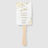 金ゴールドレースのホワイトエレガントな結婚式プログラム ハンドファン (正面)