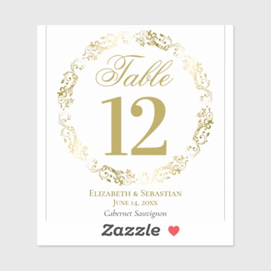 金ゴールドレースの白結婚のテーブル番号ワインラベル シール (シート)