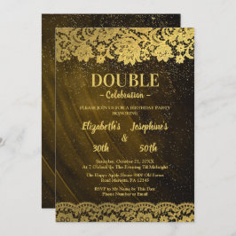 金ゴールドレースアダルトダブル共同誕生日パーティー 招待状