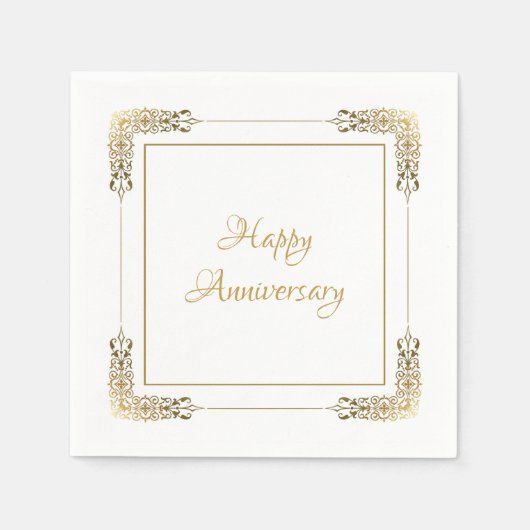 金ゴールドレースエレガントハッピーアニバーサリーナプキンズ スタンダードカクテルナプキン (正面)