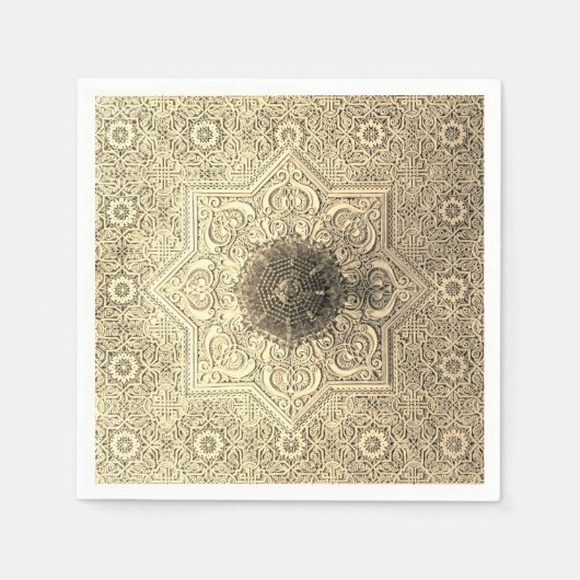 金ゴールドレースエレガントパターン紙ナプキンズ スタンダードカクテルナプキン (正面)