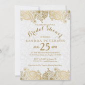 金ゴールドレースエレガントブライダルシャワー招待 招待状 (正面)