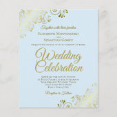 金ゴールドレースエレガントブルーバジェット結婚式招待状 (正面)