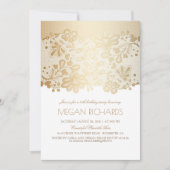 金ゴールドレースエレガントヴィンテージホワイトバースデーパーティー 招待状 (正面)