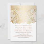 金ゴールドレースエレガントヴィンテージホワイトリハーサルディナー 招待状 (正面)