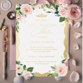 金ゴールドレースエレガント赤面ピンクフローラキンセアニェラ 箔招待状