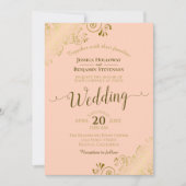 金ゴールドレースオンエレガントピーチ書結婚道 招待状 (正面)