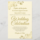 金ゴールドレースオンクリーム予算結婚式招待状大 (正面)