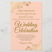 金ゴールドレースオンコーラルバジェット結婚式招待状ラージ (正面)