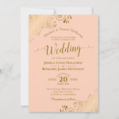 金ゴールドレースオンコーラルピエレガントッフォーマルチ結婚ーズ 招待状 (正面)