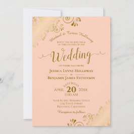 金ゴールドレースオンコーラルピエレガントッフォーマルチ結婚ーズ 招待状