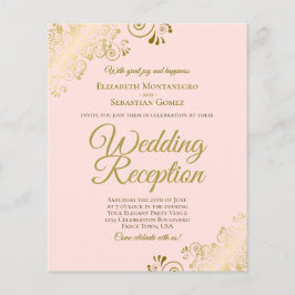 金ゴールドレースオンピンクウェディングレセプションバジェット招待状